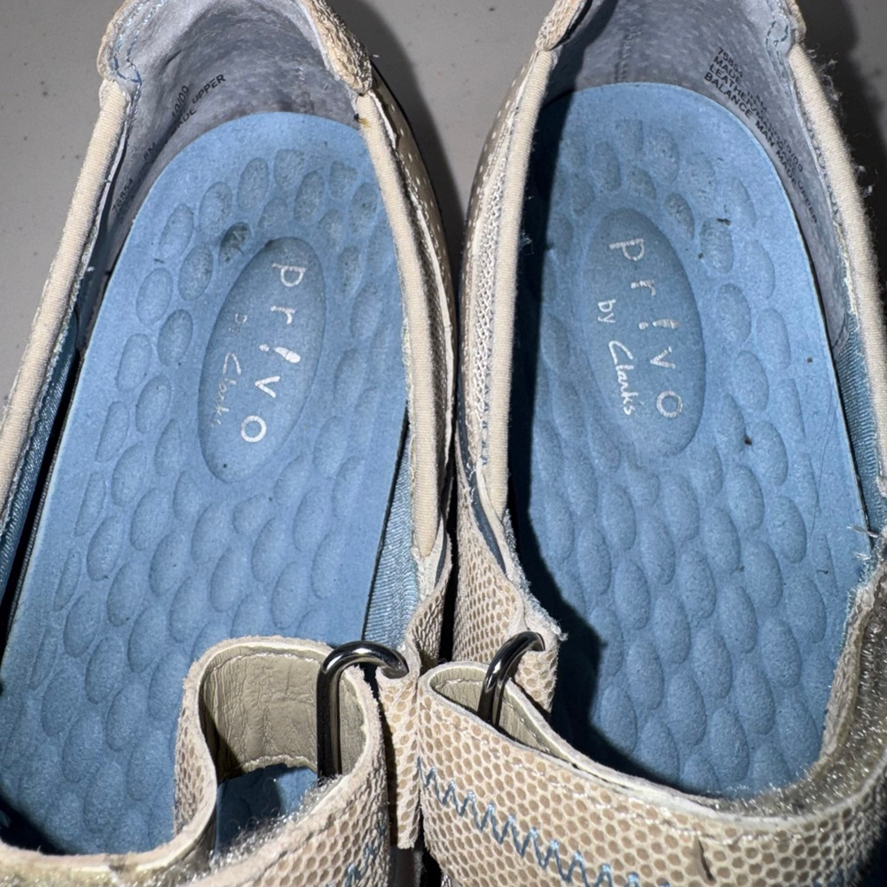 Women's Clarks Privo Beige Blue Mary Jane Flats Size 8M - Picture 8 of 9
